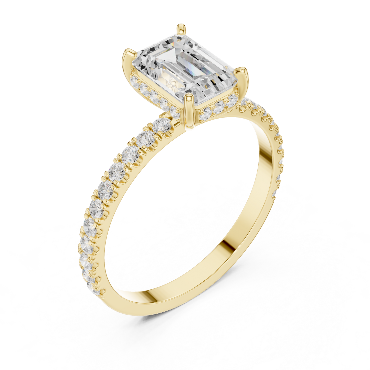 Emerald Cut Diamond Pave Engagement Ring