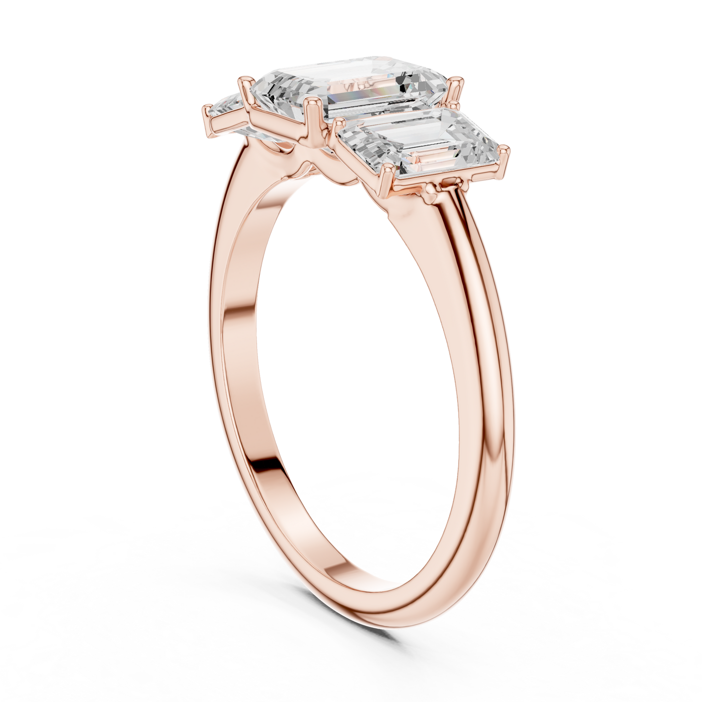 Emerald Cut Three-Stone Diamond Ring with Matching Emerald-Cut Side Stones