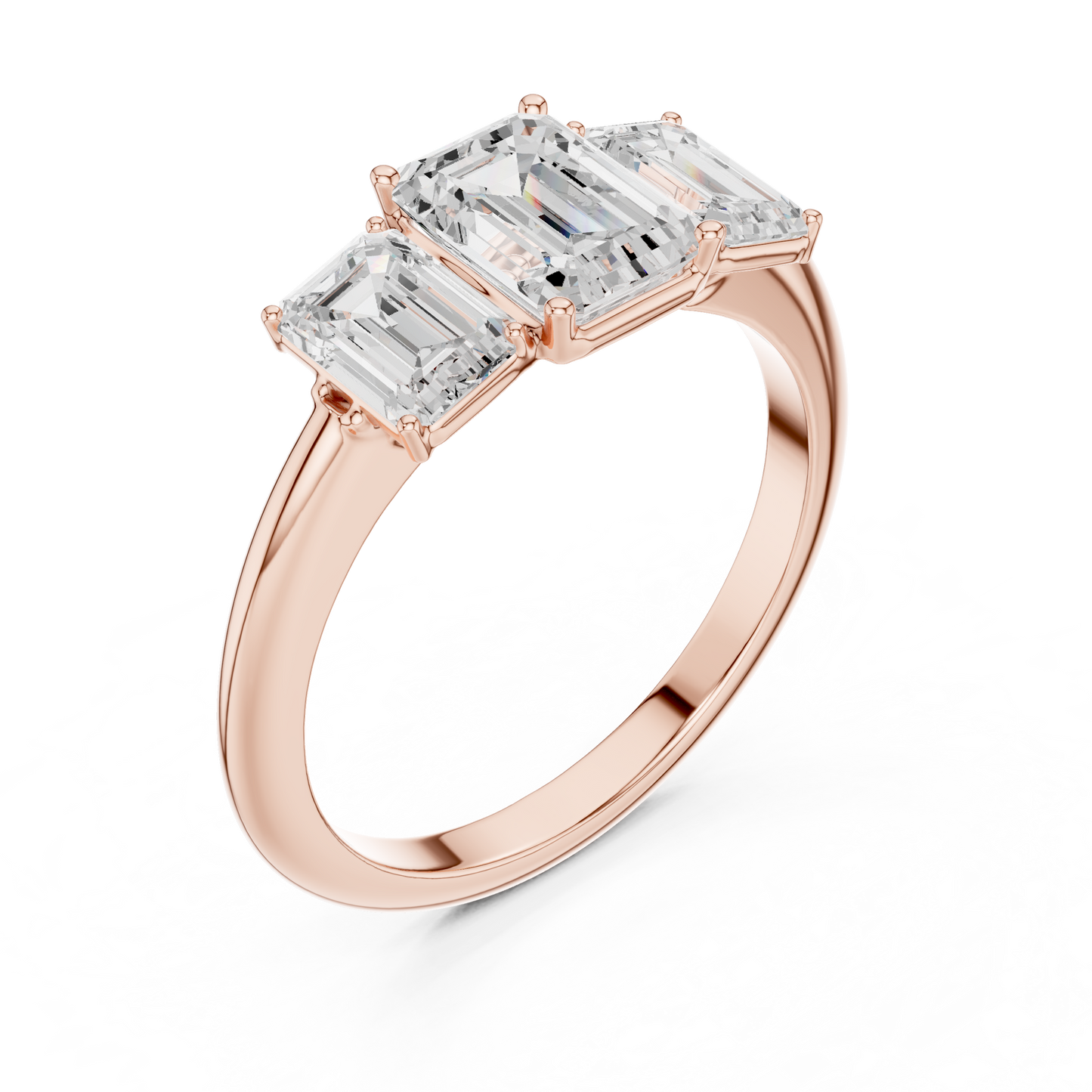 Emerald Cut Three-Stone Diamond Ring with Matching Emerald-Cut Side Stones
