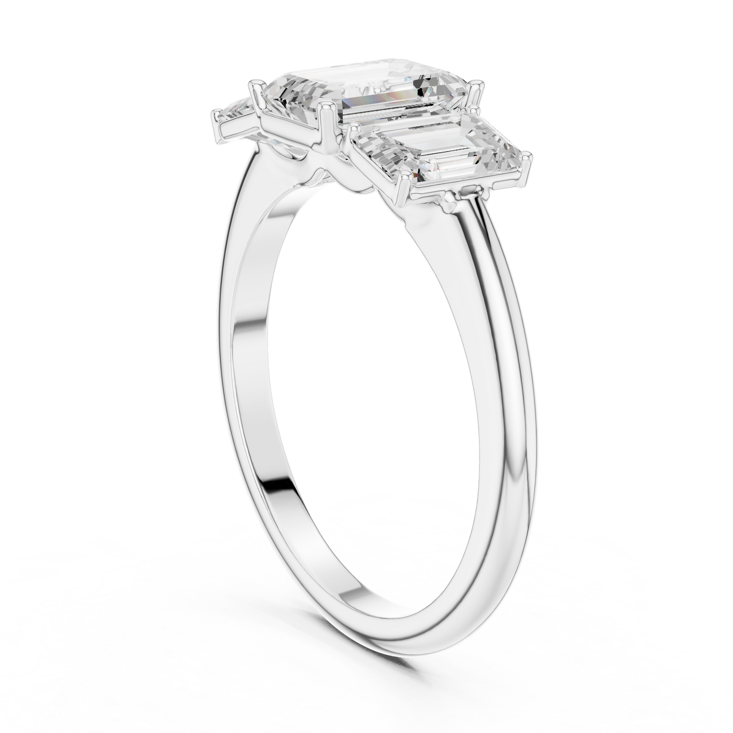 Emerald Cut Three-Stone Diamond Ring with Matching Emerald-Cut Side Stones