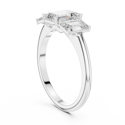 Emerald Cut Three-Stone Diamond Ring with Matching Emerald-Cut Side Stones