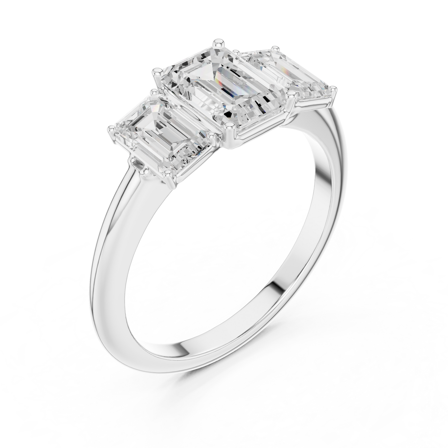 Emerald Cut Three-Stone Diamond Ring with Matching Emerald-Cut Side Stones