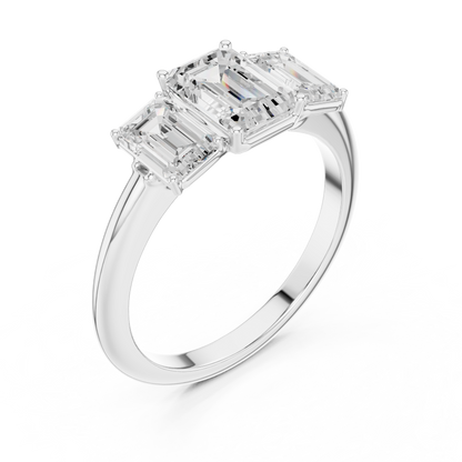 Emerald Cut Three-Stone Diamond Ring with Matching Emerald-Cut Side Stones