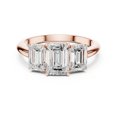 Emerald Cut Three-Stone Diamond Ring with Matching Emerald-Cut Side Stones