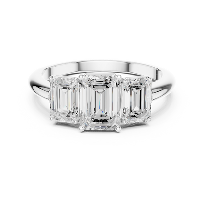 Emerald Cut Three-Stone Diamond Ring with Matching Emerald-Cut Side Stones