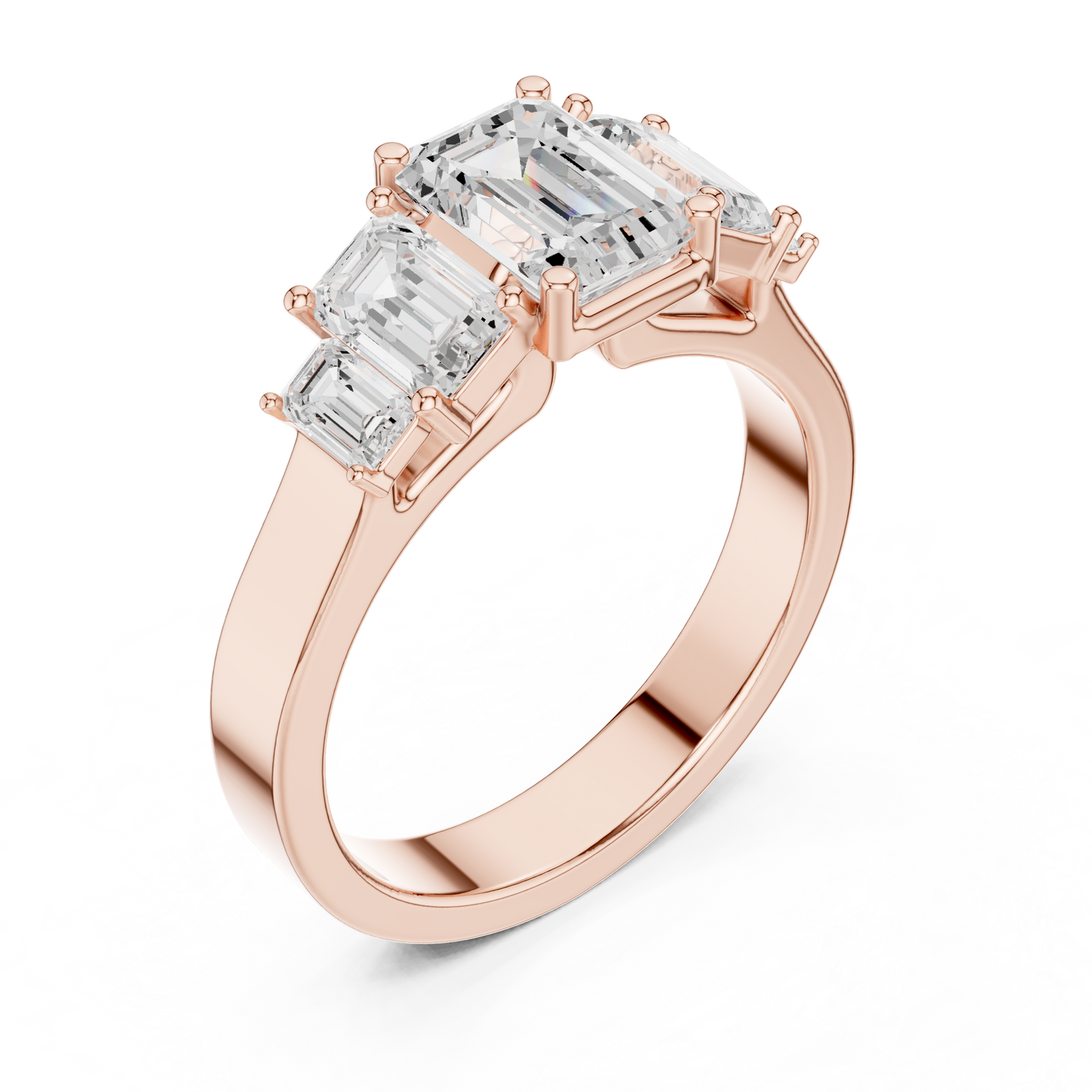 Emerald-Cut Three-Stone Diamond Ring