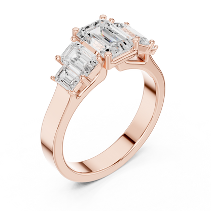 Emerald-Cut Three-Stone Diamond Ring