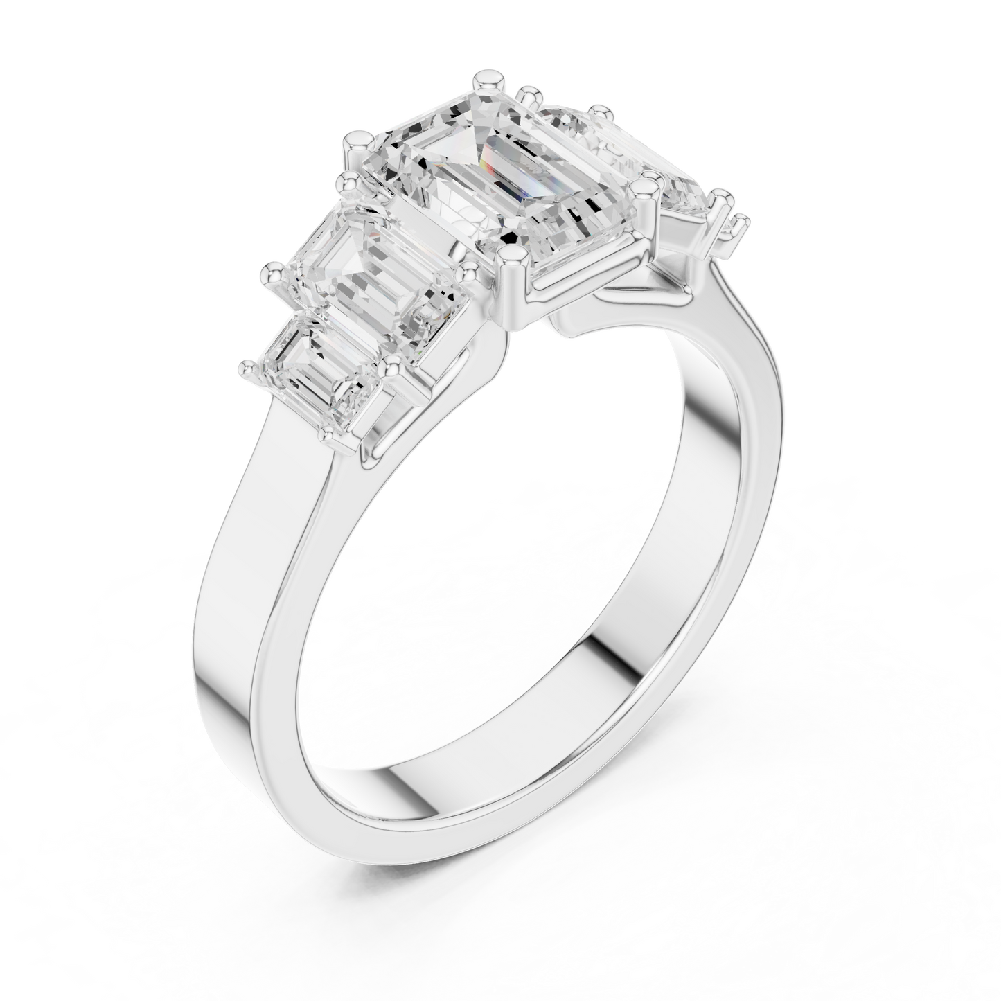 Emerald-Cut Three-Stone Diamond Ring