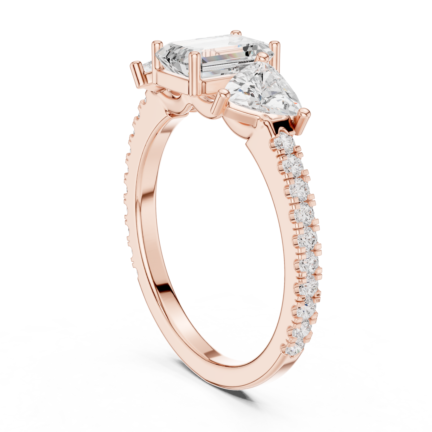 Emerald-Cut Trilogy Pave Diamond Ring