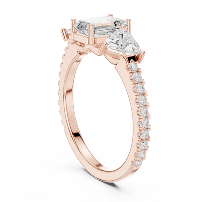 Emerald-Cut Trilogy Pave Diamond Ring