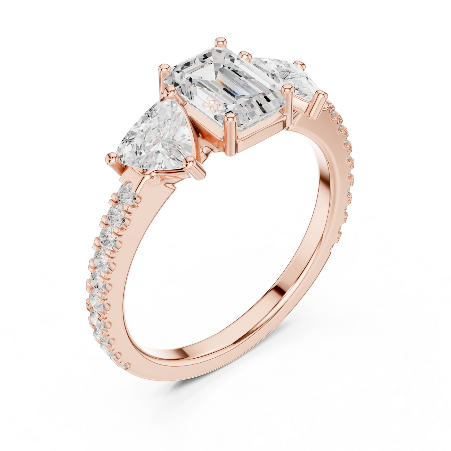 Emerald-Cut Trilogy Pave Diamond Ring