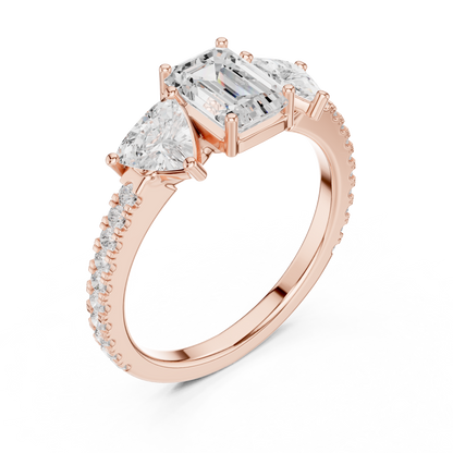 Emerald-Cut Trilogy Pave Diamond Ring