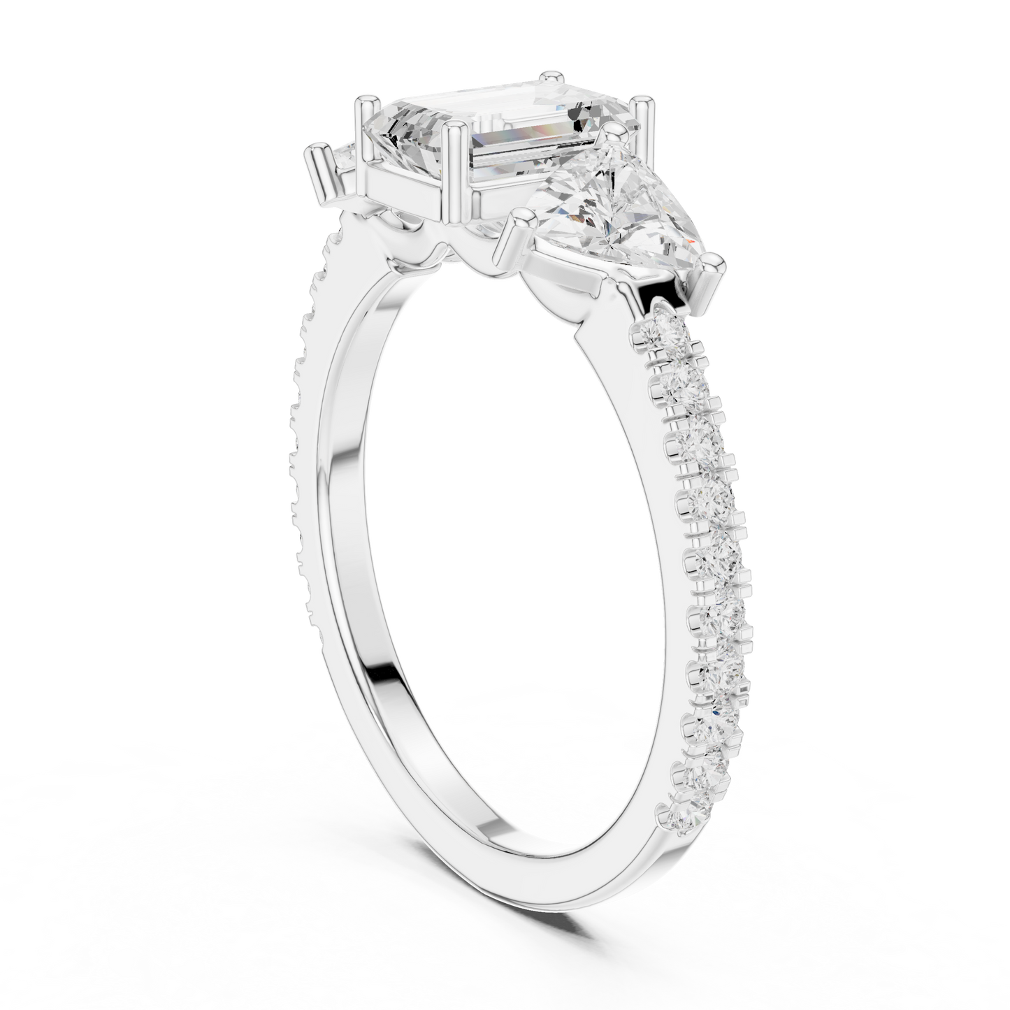 Emerald-Cut Trilogy Pave Diamond Ring