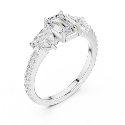 Emerald-Cut Trilogy Pave Diamond Ring