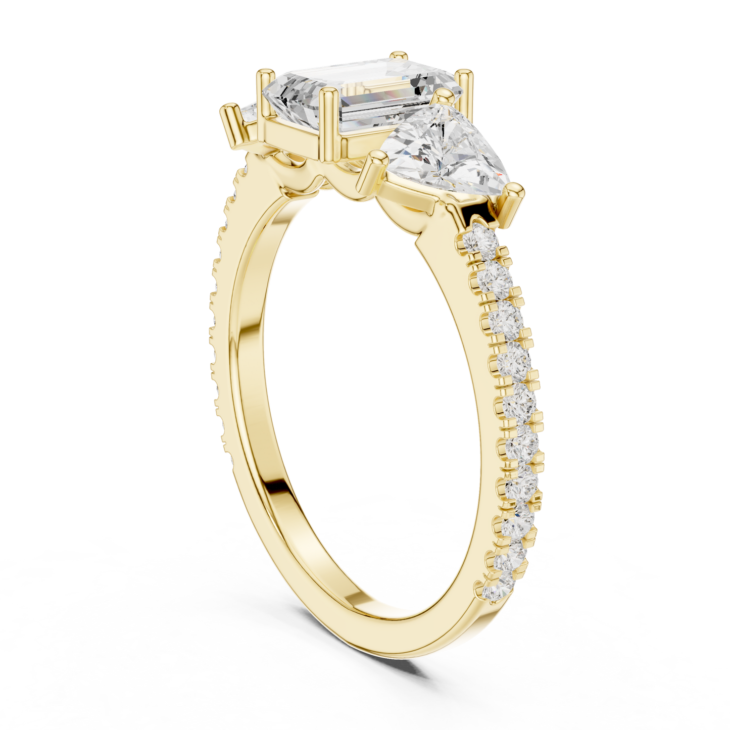 Emerald-Cut Trilogy Pave Diamond Ring