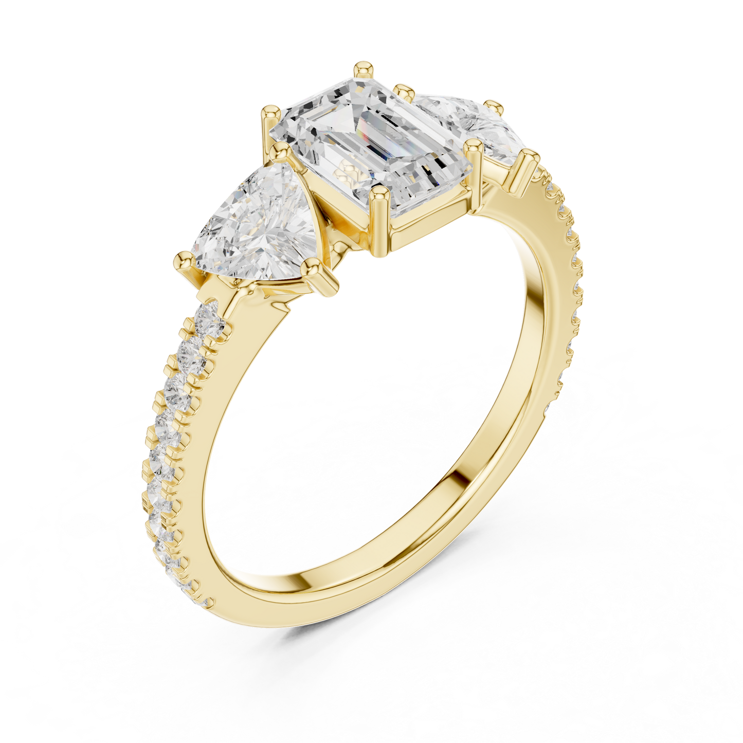 Emerald-Cut Trilogy Pave Diamond Ring