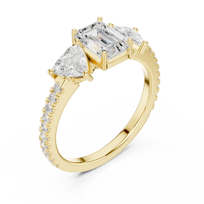 Emerald-Cut Trilogy Pave Diamond Ring