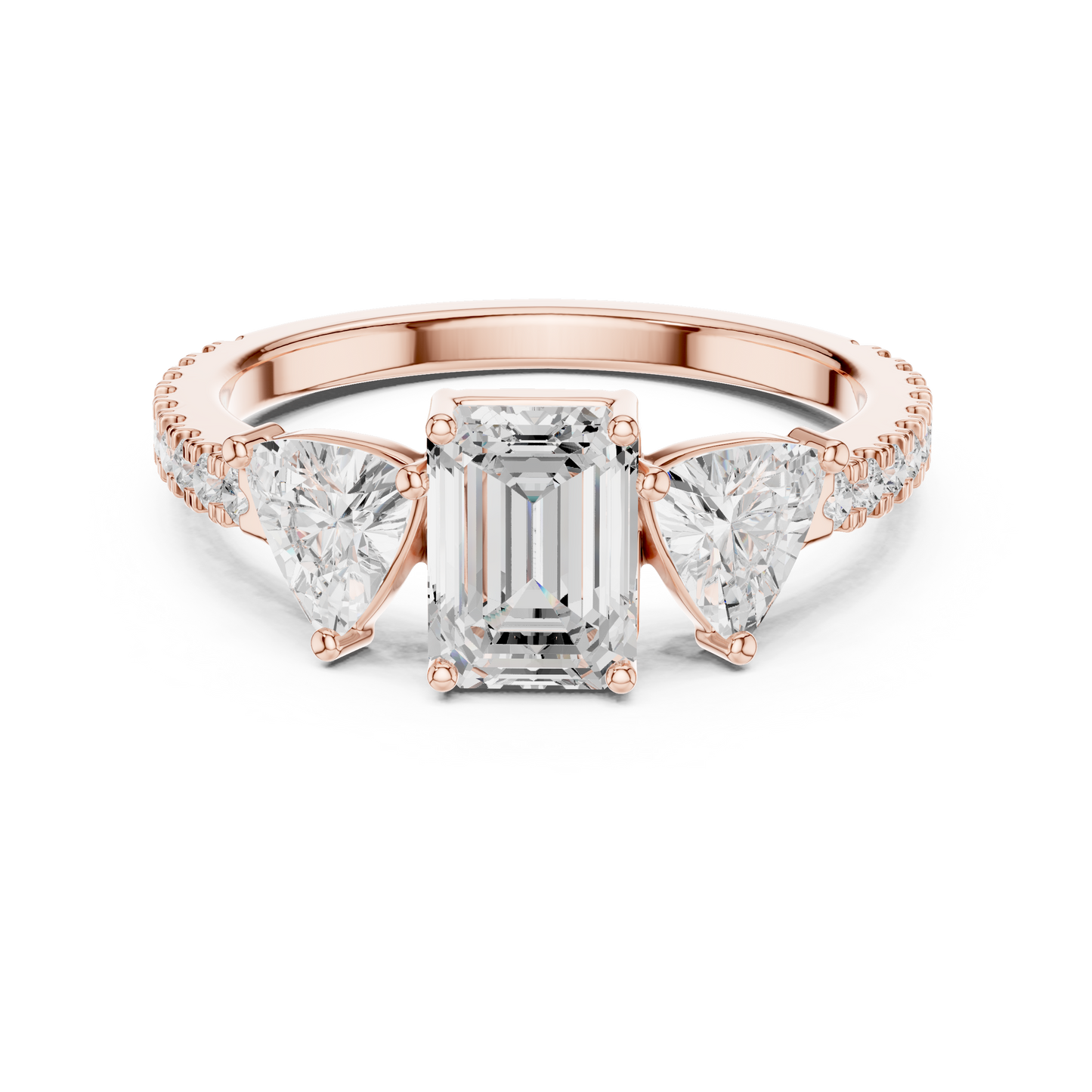 Emerald-Cut Trilogy Pave Diamond Ring