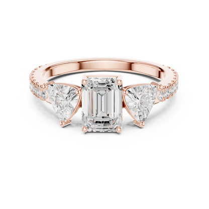 Emerald-Cut Trilogy Pave Diamond Ring