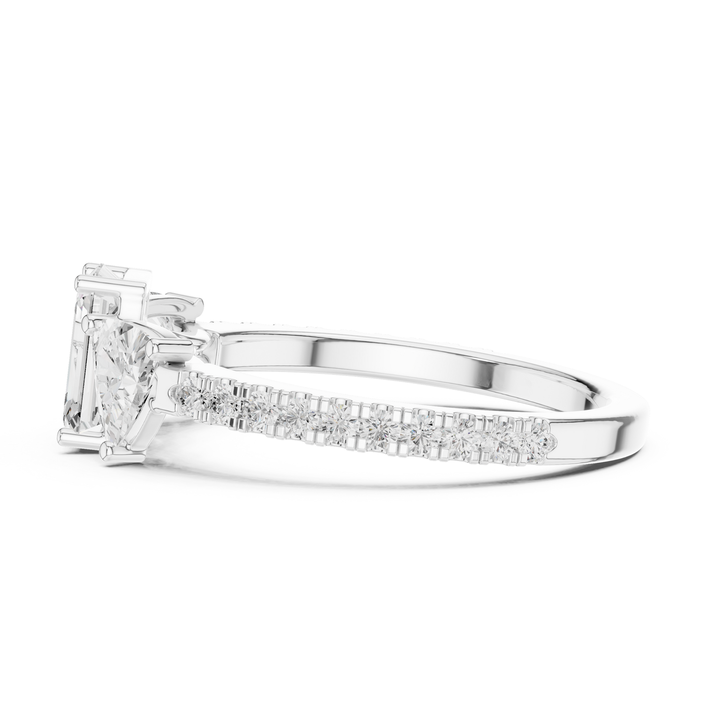 Emerald-Cut Trilogy Pave Diamond Ring