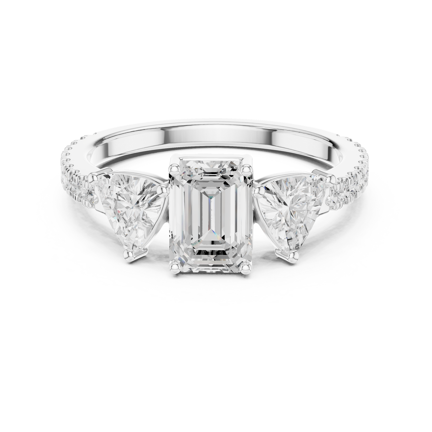 Emerald-Cut Trilogy Pave Diamond Ring