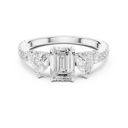 Emerald-Cut Trilogy Pave Diamond Ring