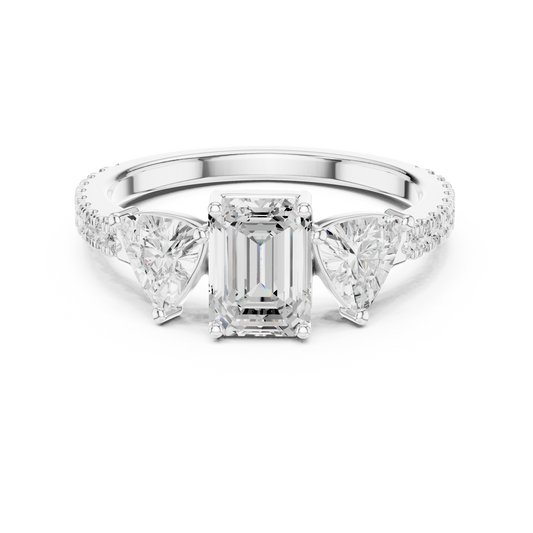 Emerald-Cut Trilogy Pave Diamond Ring