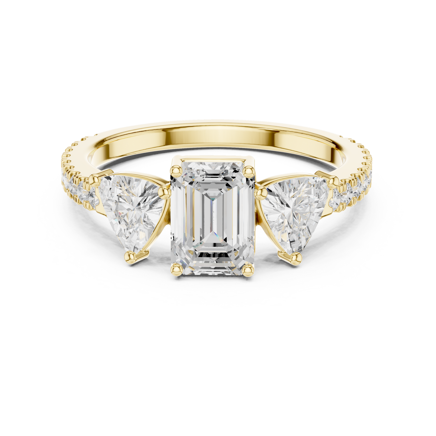 Emerald-Cut Trilogy Pave Diamond Ring