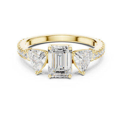Emerald-Cut Trilogy Pave Diamond Ring