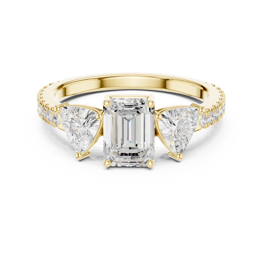 Emerald-Cut Trilogy Pave Diamond Ring