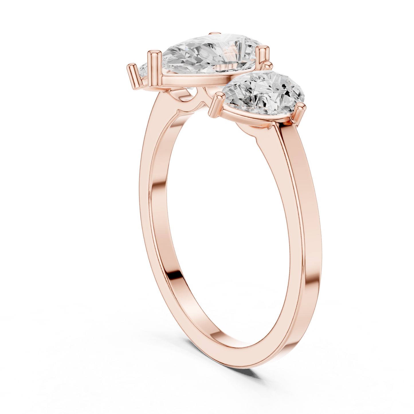 Pear Cut Three-Stone Diamond Ring with Graduated Side Pears