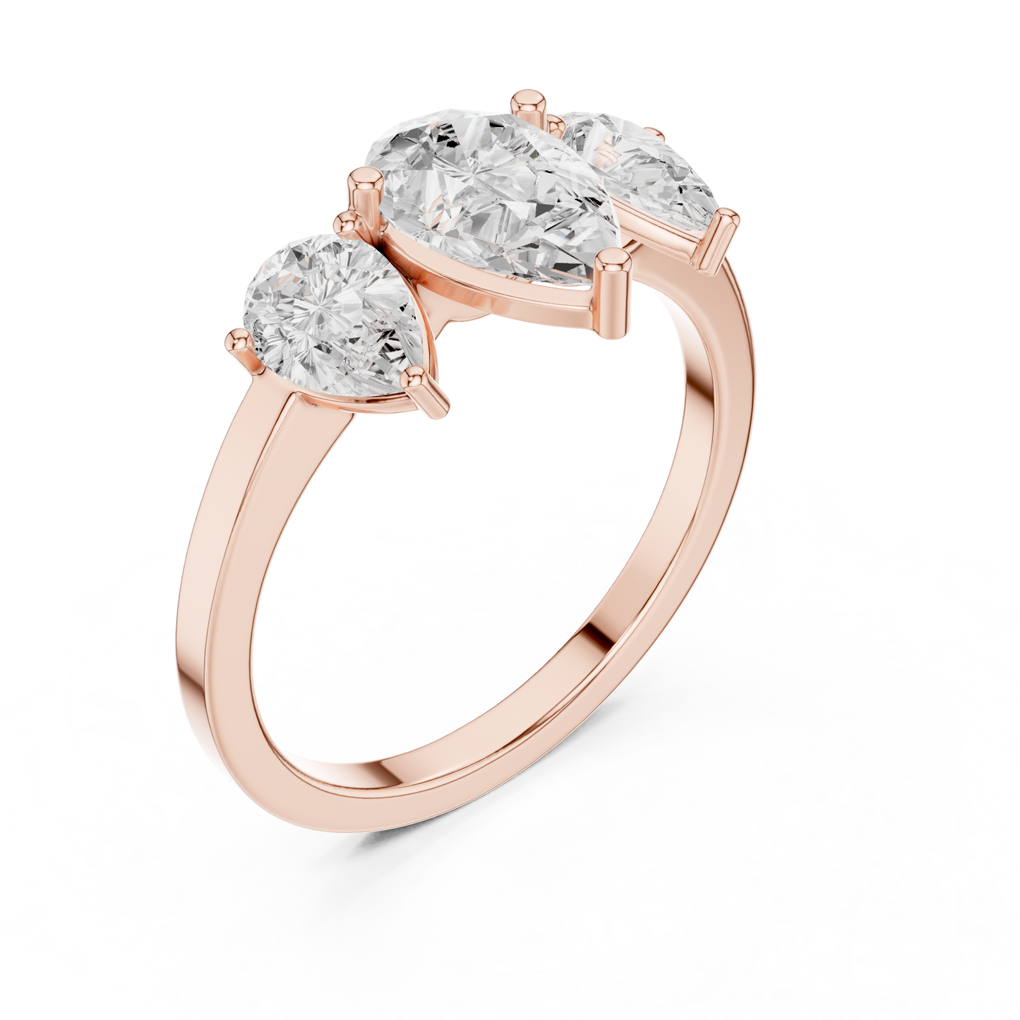 Pear Cut Three-Stone Diamond Ring with Graduated Side Pears