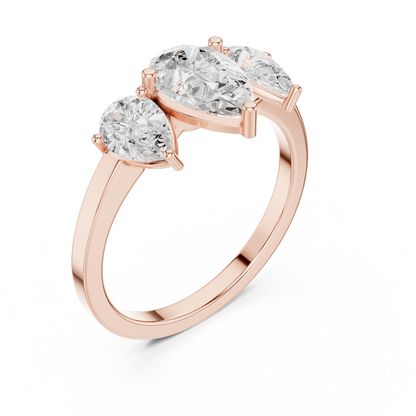 Pear Cut Three-Stone Diamond Ring with Graduated Side Pears