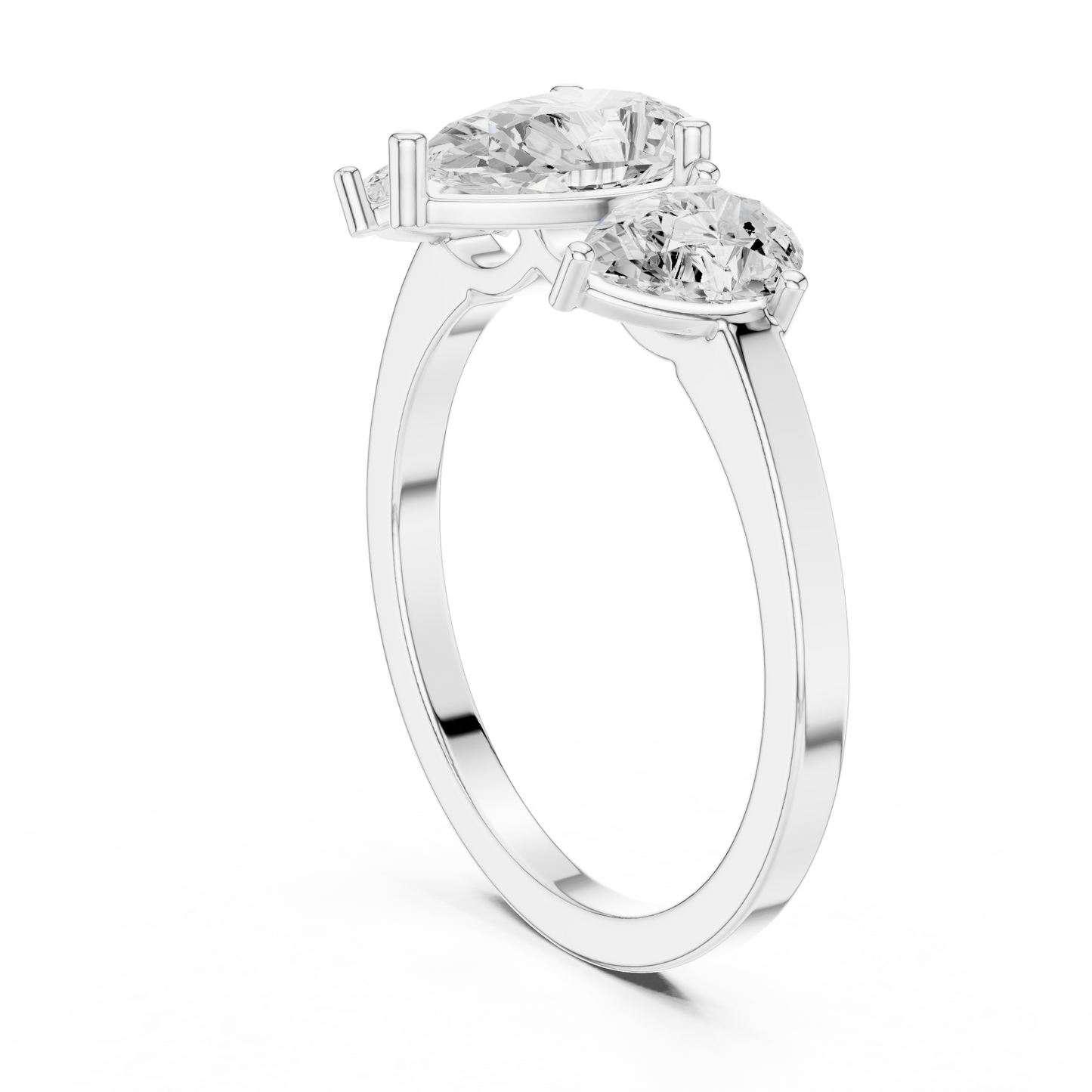 Pear Cut Three-Stone Diamond Ring with Graduated Side Pears