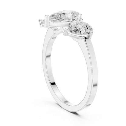 Pear Cut Three-Stone Diamond Ring with Graduated Side Pears