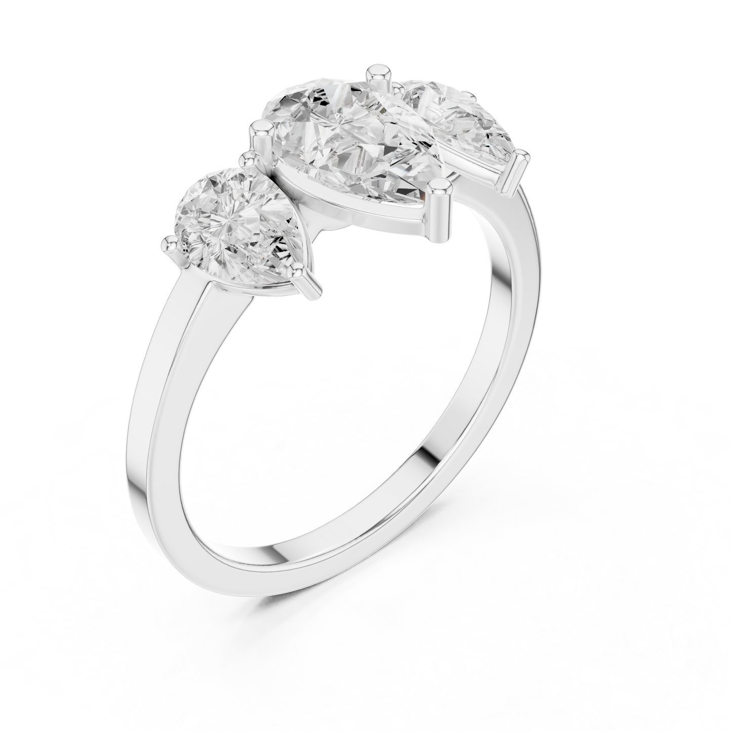 Pear Cut Three-Stone Diamond Ring with Graduated Side Pears