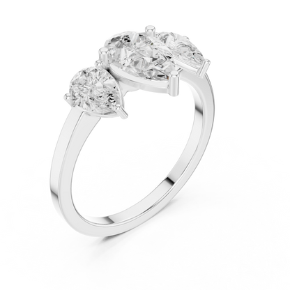 Pear Cut Three-Stone Diamond Ring with Graduated Side Pears