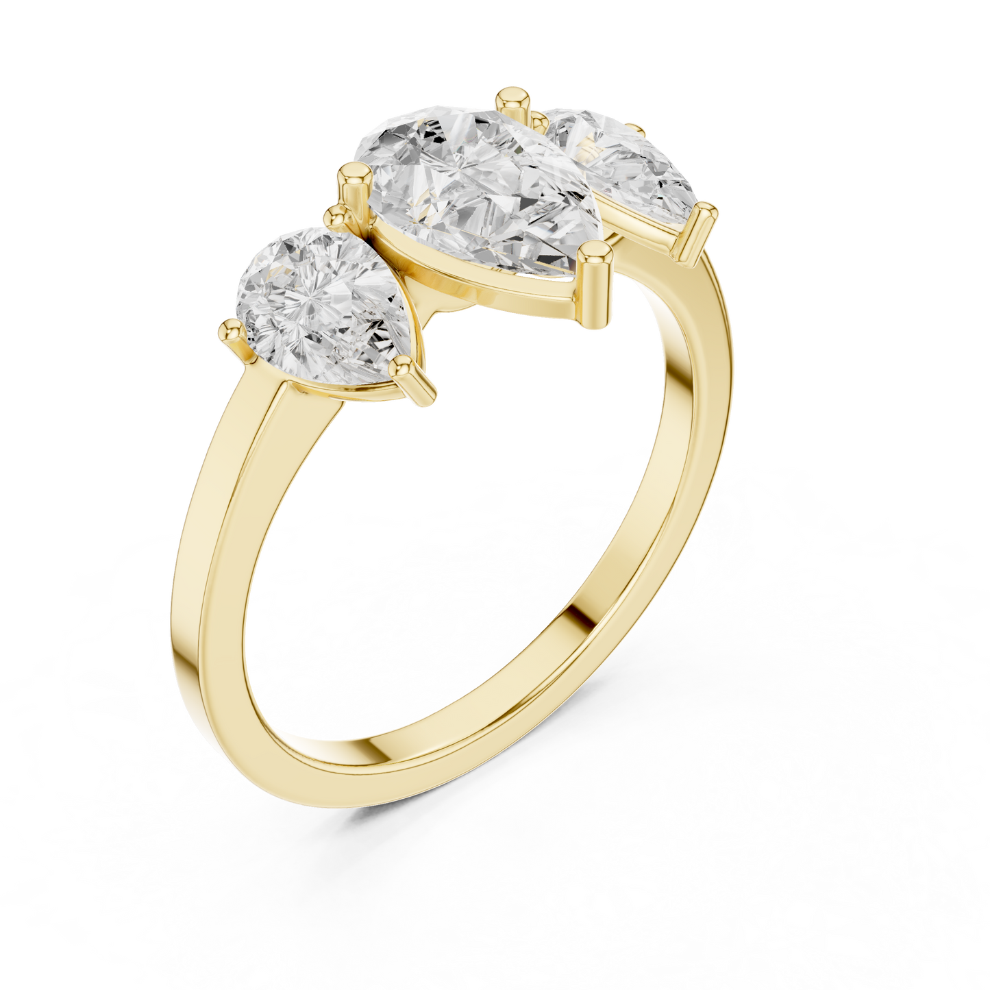 Pear Cut Three-Stone Diamond Ring with Graduated Side Pears