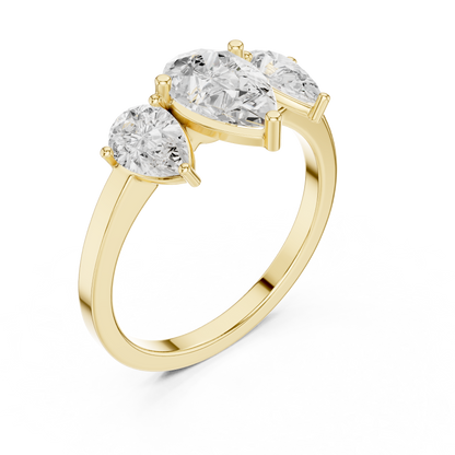 Pear Cut Three-Stone Diamond Ring with Graduated Side Pears