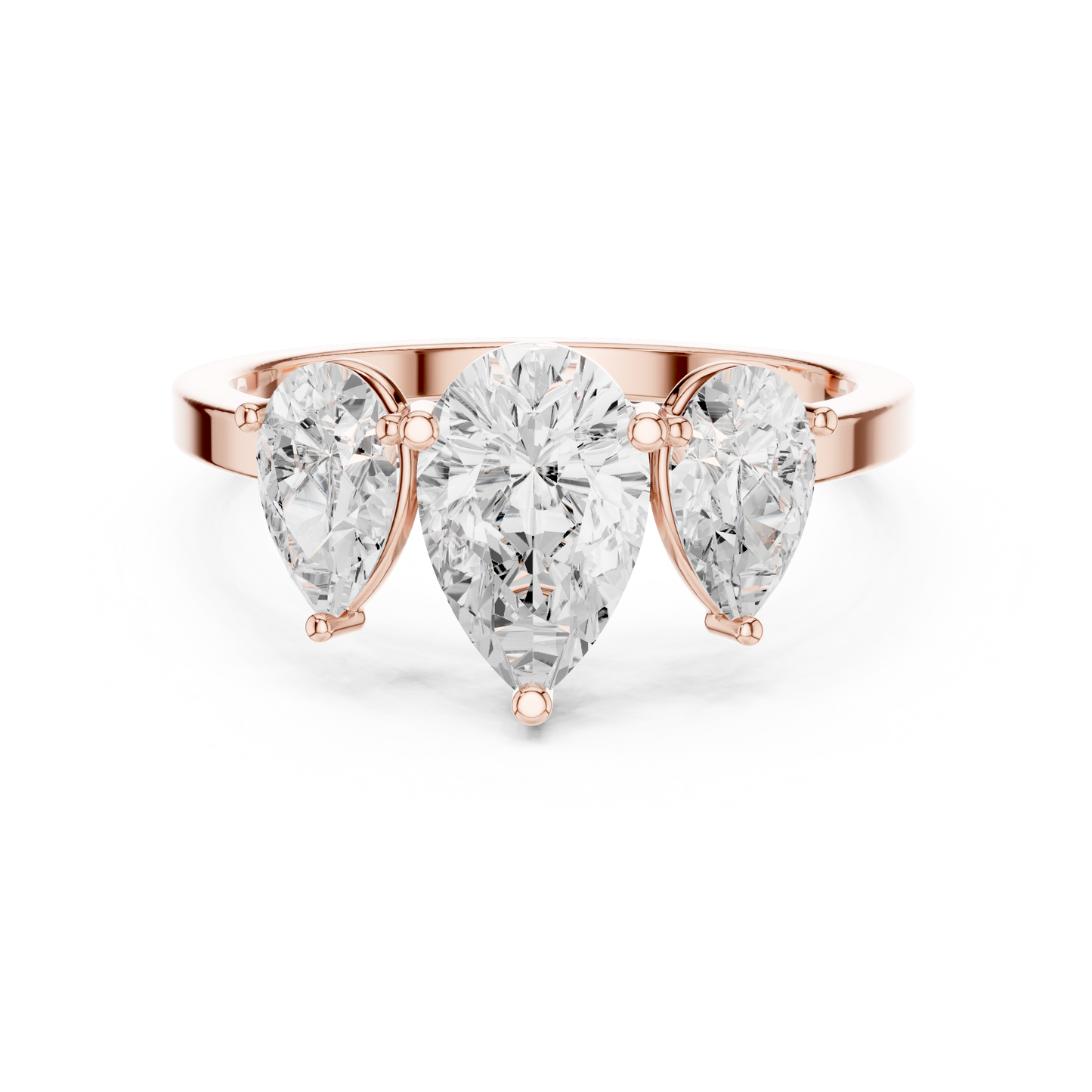 Pear Cut Three-Stone Diamond Ring with Graduated Side Pears