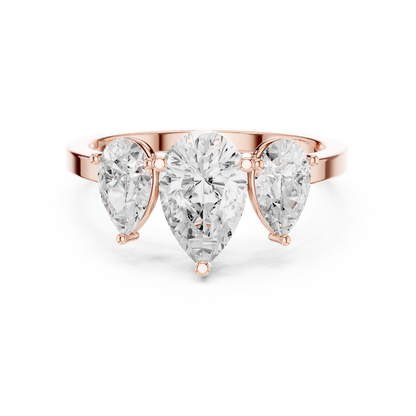 Pear Cut Three-Stone Diamond Ring with Graduated Side Pears