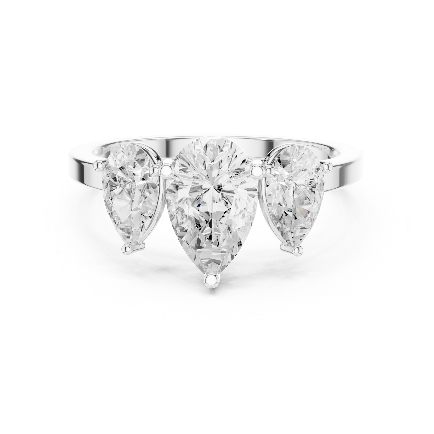 Pear Cut Three-Stone Diamond Ring with Graduated Side Pears