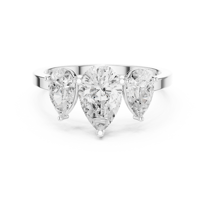 Pear Cut Three-Stone Diamond Ring with Graduated Side Pears