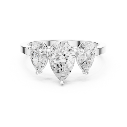 Pear Cut Three-Stone Diamond Ring with Graduated Side Pears