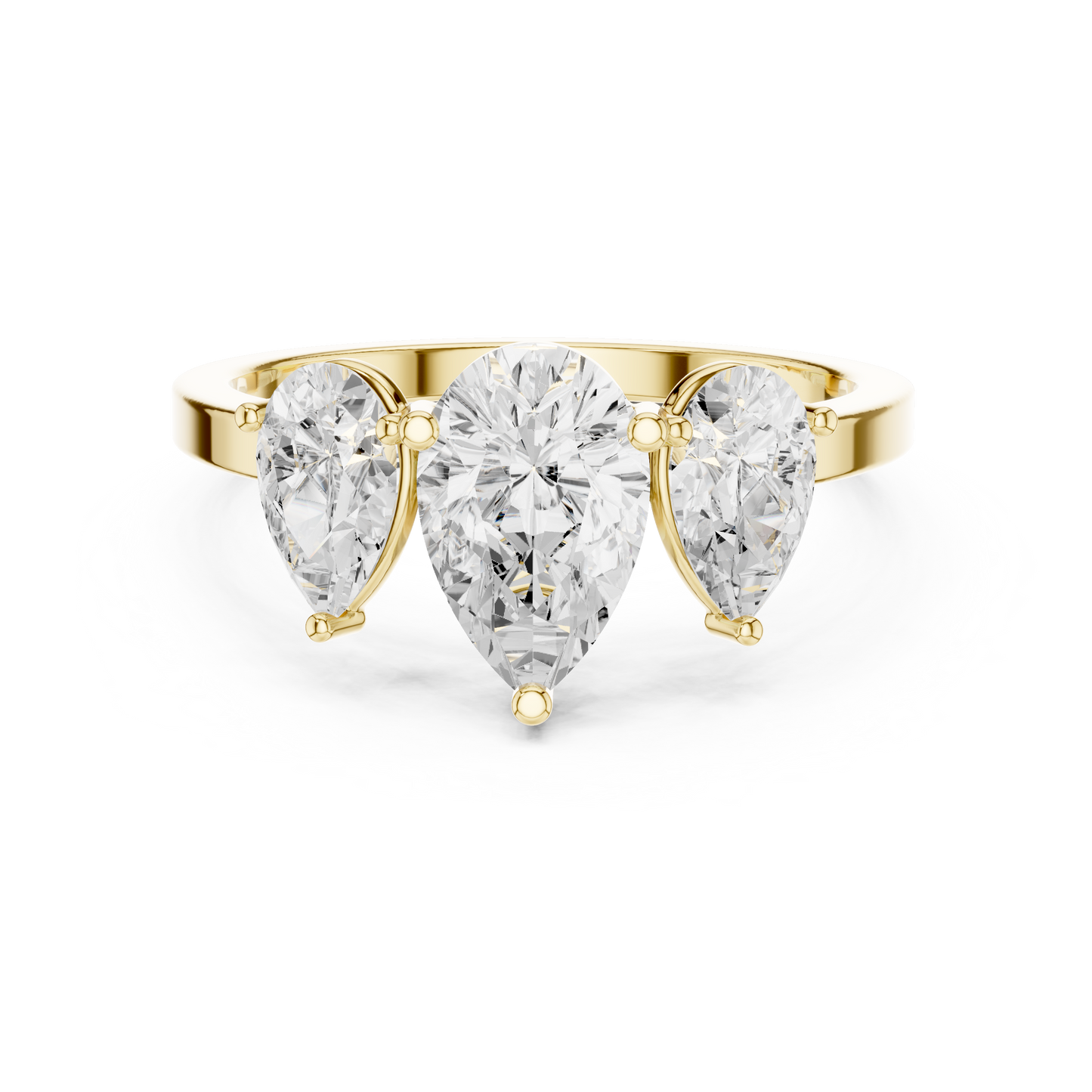Pear Cut Three-Stone Diamond Ring with Graduated Side Pears