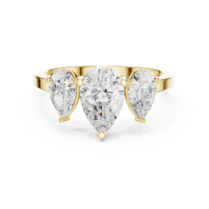Pear Cut Three-Stone Diamond Ring with Graduated Side Pears