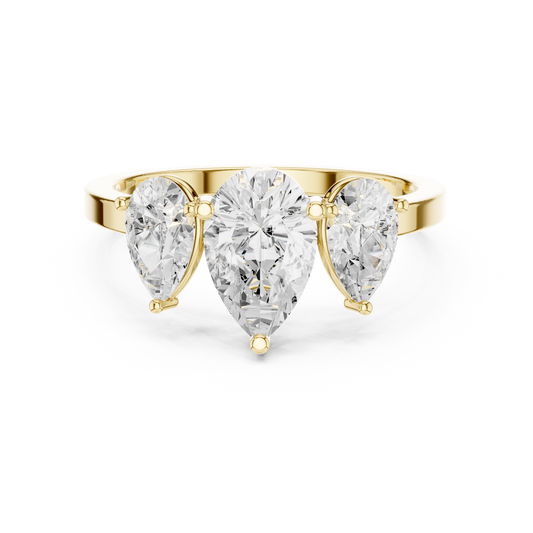 Pear Cut Three-Stone Diamond Ring with Graduated Side Pears
