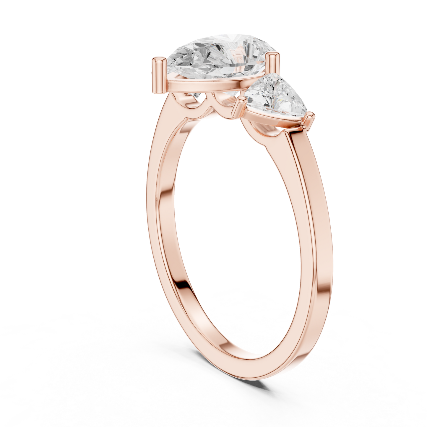 Pear Cut Three-Stone Diamond Ring with Curved Trillion Side Stones