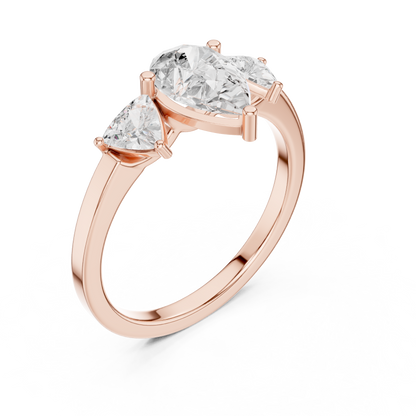 Pear Cut Three-Stone Diamond Ring with Curved Trillion Side Stones