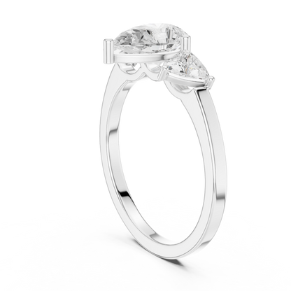 Pear Cut Three-Stone Diamond Ring with Curved Trillion Side Stones